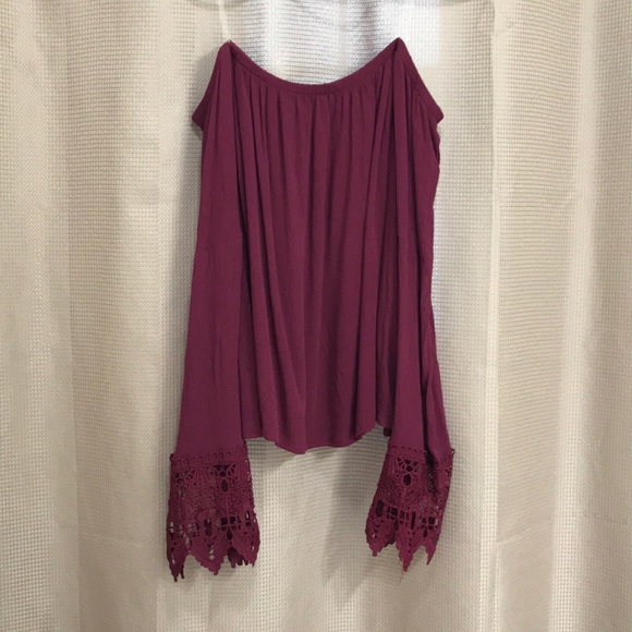 Active USA Tops - Burgundy Off the Shoulder Blouse